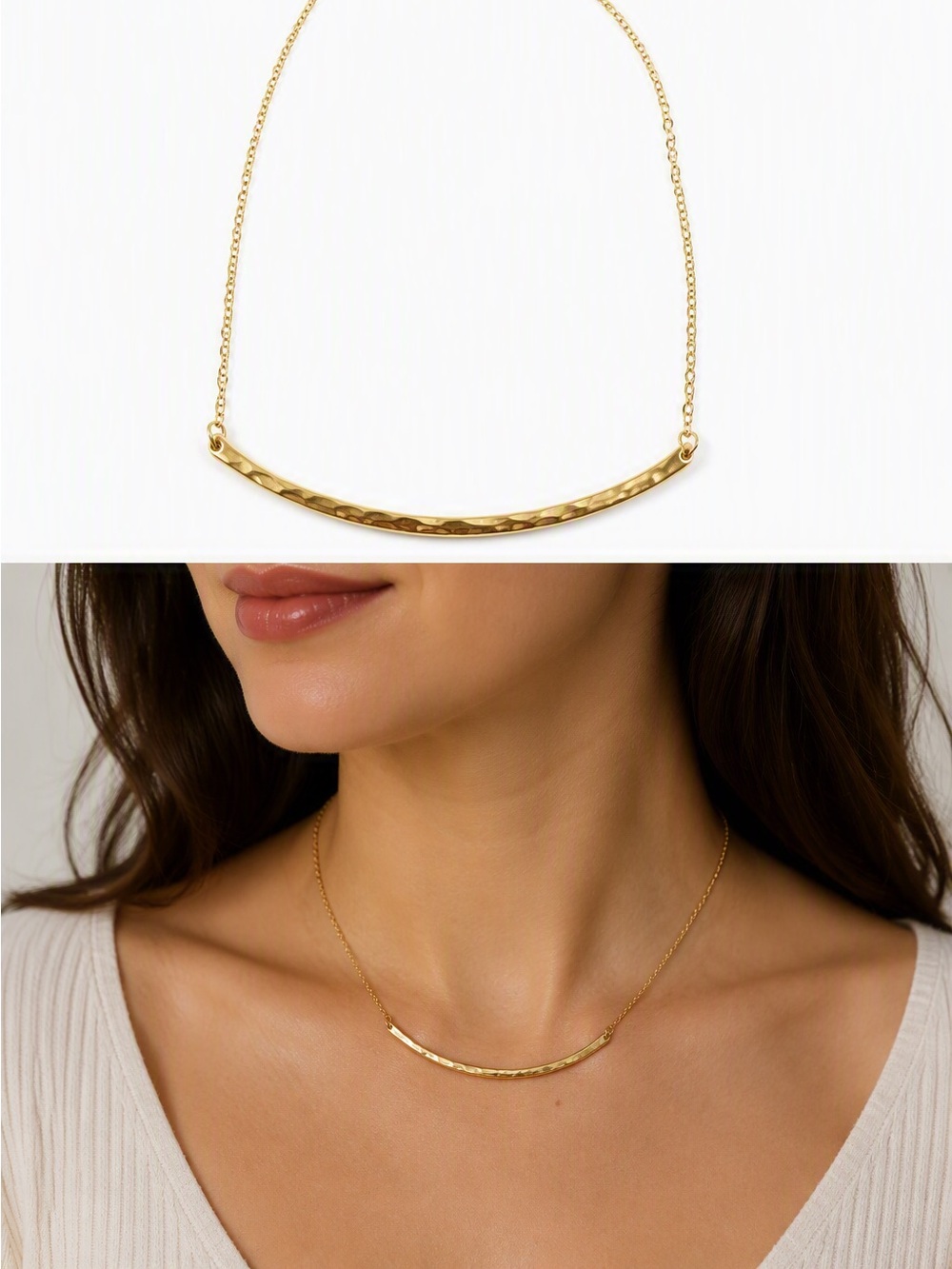 Gorjana Hammered Curved Bar Necklace in Gold